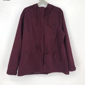 Ambiance Size 3X Utility Jacket Maroon Hooded Zip Up Zip Pocket Drawstring